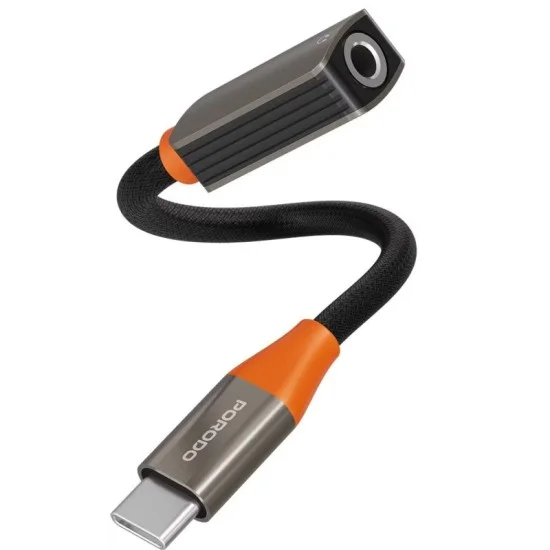 Porodo Usb-C To 3.5Mm Audio Cable With Dac Chip - 10Cm - Black Orange
